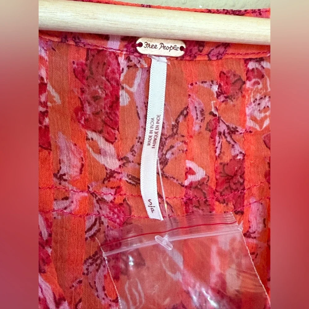Free People Coral See It Through Flowy Long Sleeve Maxi Dress Size Small
